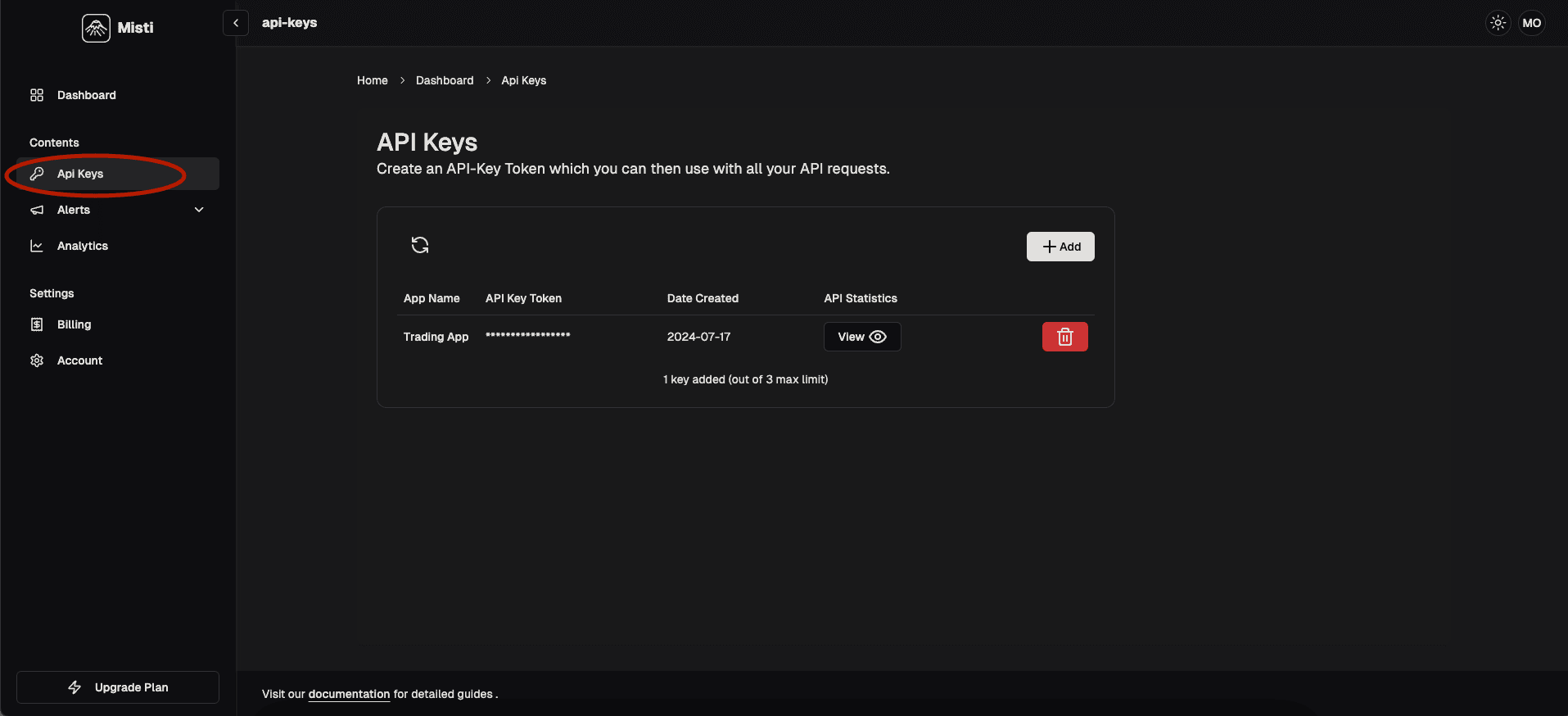 section api key